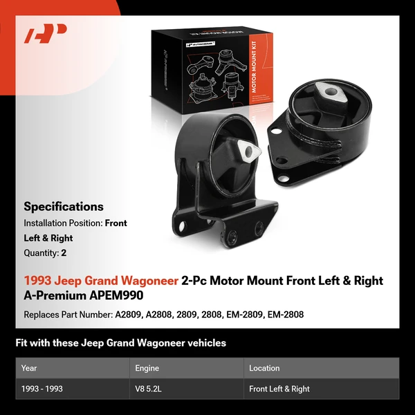 1993 Jeep Grand Wagoneer 2-Pc Motor Mount Front Left & Front Right A-Premium APEM990