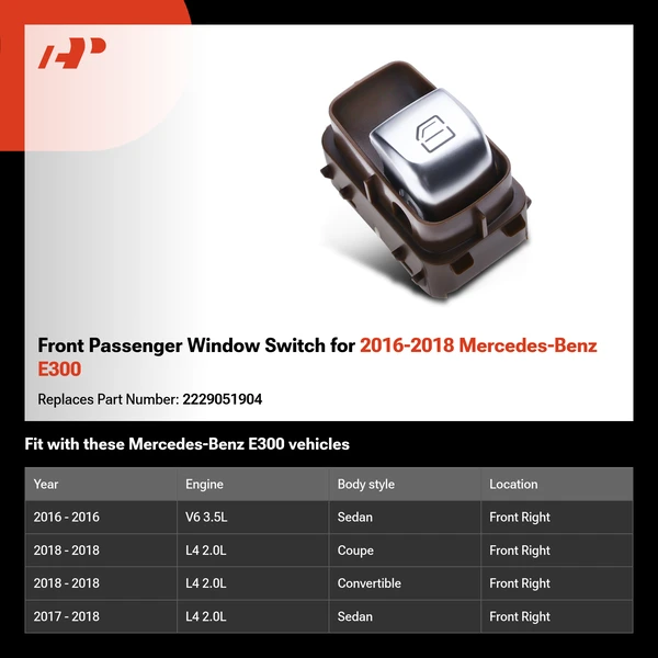 Front Passenger Window Switch for 2016-2018 Mercedes-Benz E300