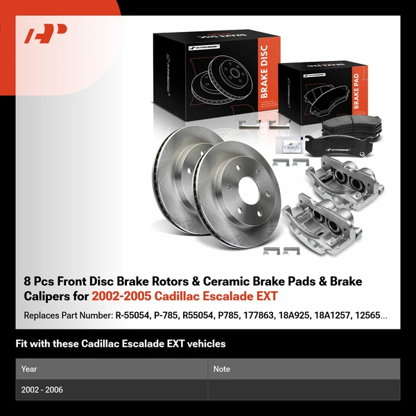 8 Pcs Front Disc Brake Rotors & Ceramic Brake Pads & Brake Calipers for 2002-2005 Cadillac Escalade EXT