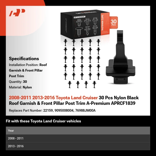 2008-2011 2013-2016 Toyota Land Cruiser 30 Pcs Nylon Black Roof Garnish & Front Pillar Post Trim A-Premium APRCF1839