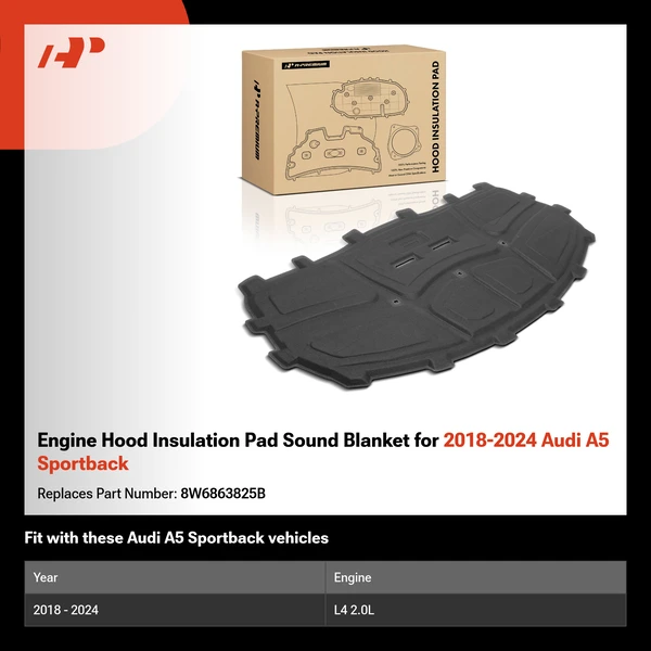Engine Hood Insulation Pad Sound Blanket for 2018-2024 Audi A5 Sportback