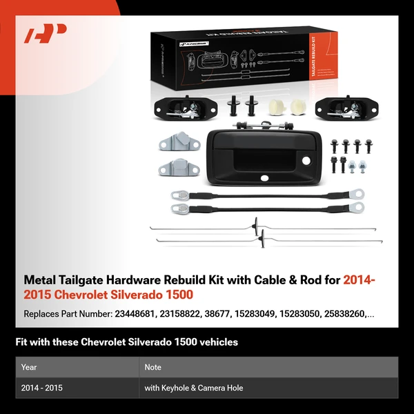 Metal Tailgate Hardware Rebuild Kit with Cable & Rod for 2014-2015 Chevrolet Silverado 1500