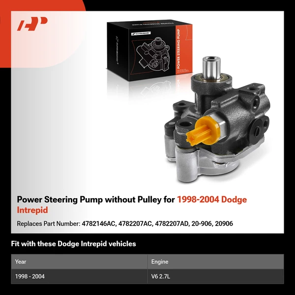 Power Steering Pump without Pulley for 1998-2004 Dodge Intrepid