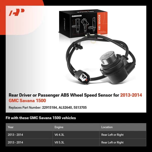 Rear Driver or Passenger ABS Wheel Speed Sensor for 2013-2014 GMC Savana 1500