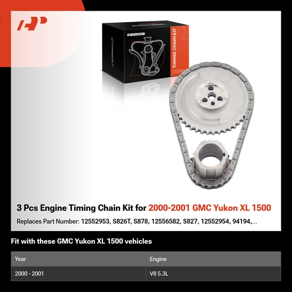3 Pcs Engine Timing Chain Kit for 2000-2001 GMC Yukon XL 1500
