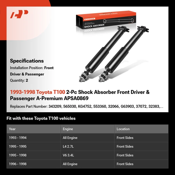 1993-1998 Toyota T100 2-Pc Shock Absorber Front Driver & Passenger A-Premium APSA0869
