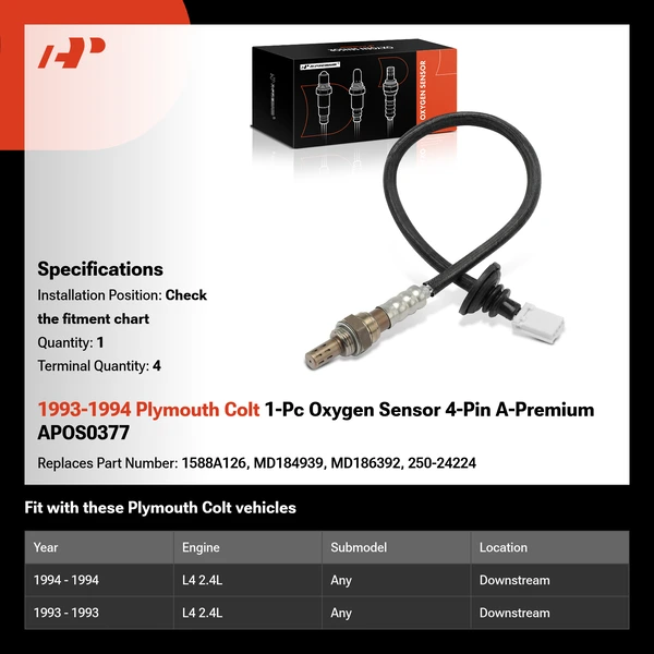 1993-1994 Plymouth Colt 1-Pc Oxygen Sensor 4-Pin A-Premium APOS0377