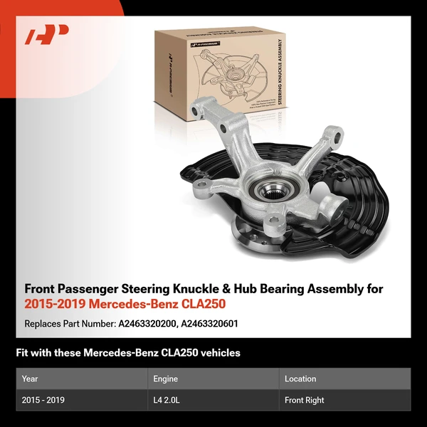 Front Passenger Steering Knuckle & Hub Bearing Assembly for 2015-2019 Mercedes-Benz CLA250
