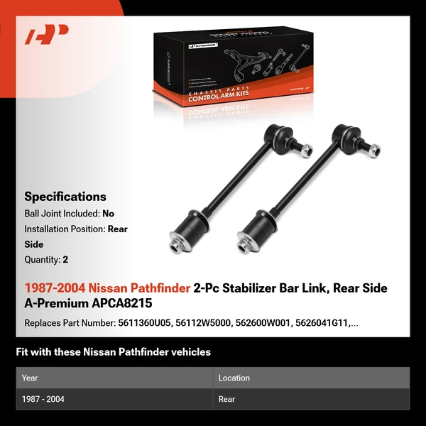 1987-2004 Nissan Pathfinder 2-Pc Stabilizer Bar Link, Rear Side A-Premium APCA8215