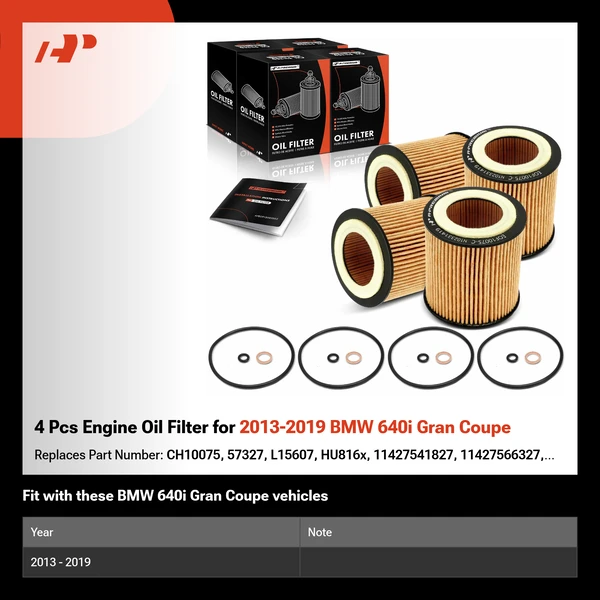 4 Pcs Engine Oil Filter for 2013-2019 BMW 640i Gran Coupe