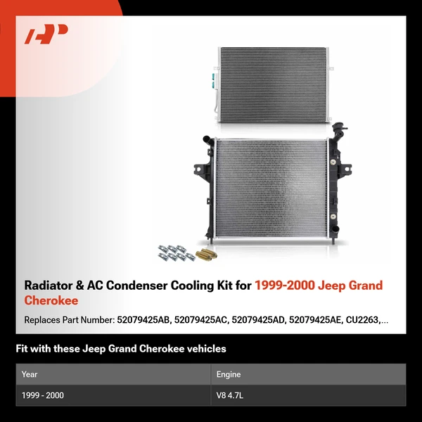 Radiator & AC Condenser Cooling Kit for 1999-2000 Jeep Grand Cherokee