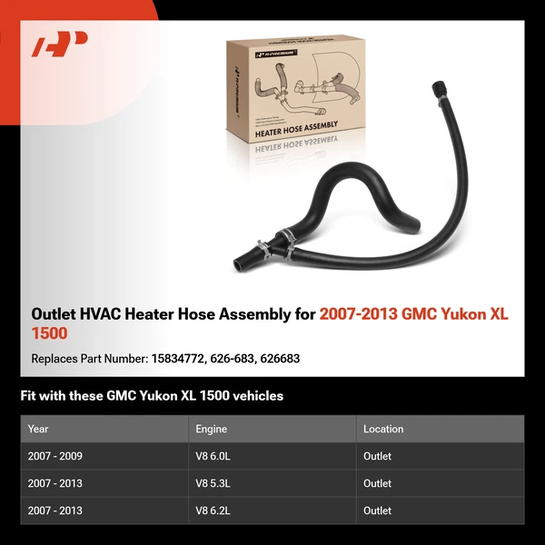 Outlet HVAC Heater Hose Assembly for 2007-2013 GMC Yukon XL 1500