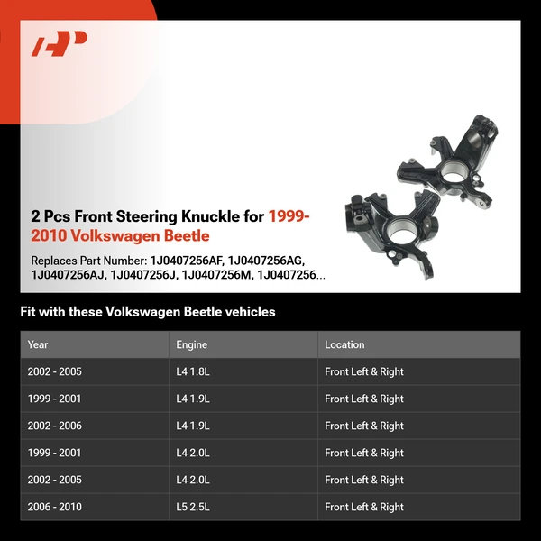 2 Pcs Front Steering Knuckle for 1999-2010 Volkswagen Beetle
