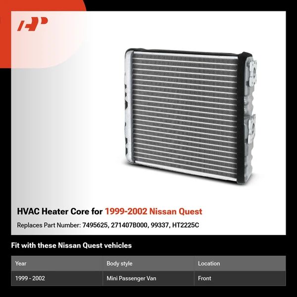 HVAC Heater Core for 1999-2002 Nissan Quest