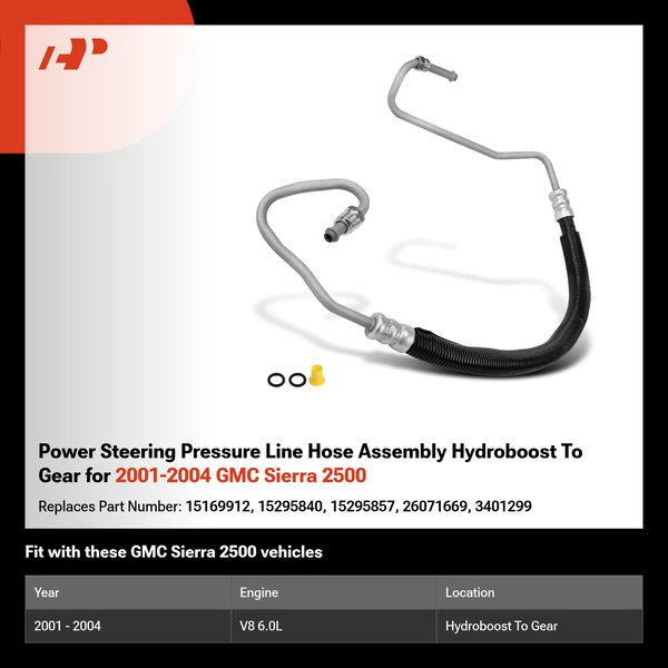 Power Steering Pressure Line Hose Assembly Hydroboost To Gear for 2001-2004 GMC Sierra 2500