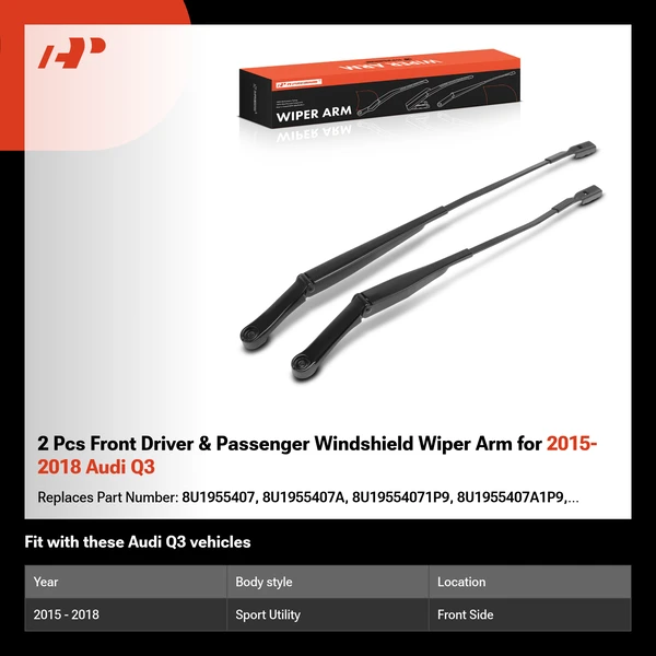 2 Pcs Front Driver & Passenger Windshield Wiper Arm for 2015-2018 Audi Q3