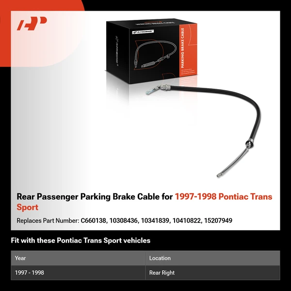 Rear Passenger Parking Brake Cable for 1997-1998 Pontiac Trans Sport
