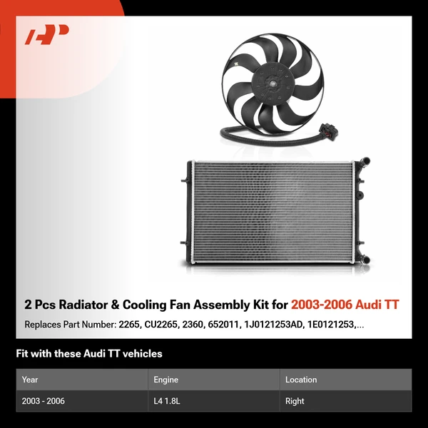 2 Pcs Radiator & Cooling Fan Assembly Kit for 2003-2006 Audi TT