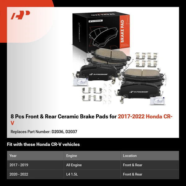 8 Pcs Front & Rear Ceramic Brake Pads for 2017-2022 Honda CR-V