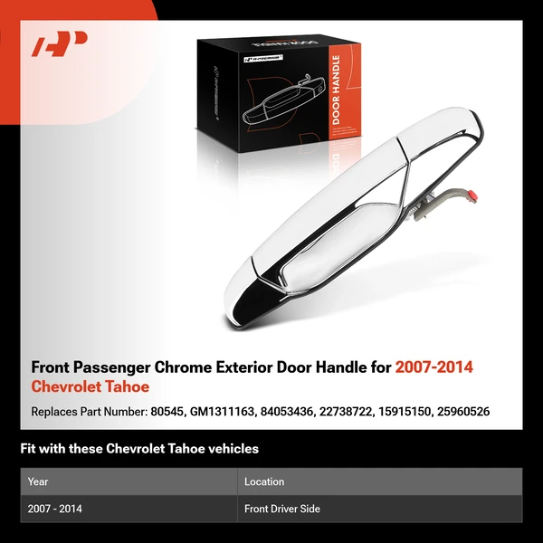 Front Passenger Chrome Exterior Door Handle for 2007-2014 Chevrolet Tahoe