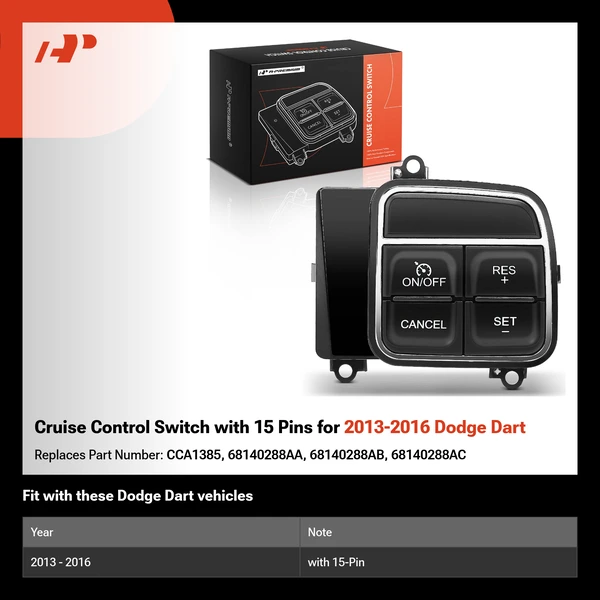 Cruise Control Switch with 15 Pins for 2013-2016 Dodge Dart