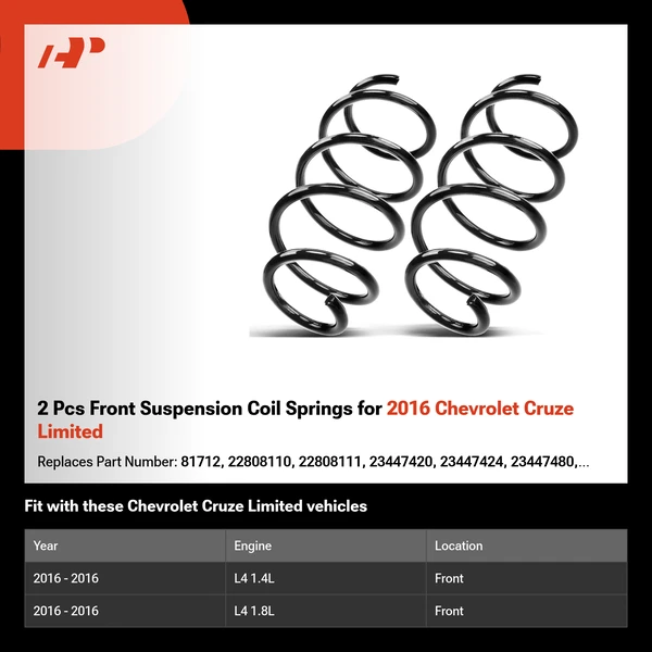2 Pcs Front Suspension Coil Springs for 2016 Chevrolet Cruze Limited