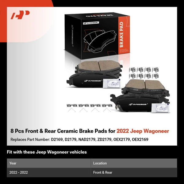 8 Pcs Front & Rear Ceramic Brake Pads for 2022 Jeep Wagoneer