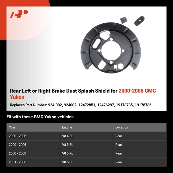 Rear Left or Right Brake Dust Splash Shield for 2000-2006 GMC Yukon