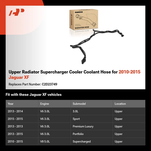 Upper Radiator Supercharger Cooler Coolant Hose for 2010-2015 Jaguar XF
