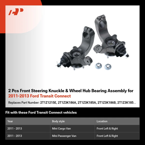2 Pcs Front Steering Knuckle & Wheel Hub Bearing Assembly for 2011-2013 Ford Transit Connect