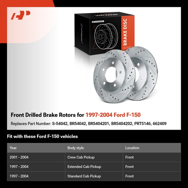 Front Drilled Brake Rotors for 1997-2004 Ford F-150