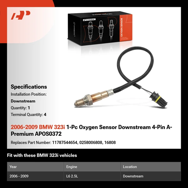 2006-2009 BMW 323i 1-Pc Oxygen Sensor Downstream 4-Pin A-Premium APOS0372