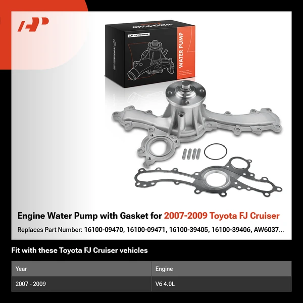 Engine Water Pump with Gasket for 2007-2009 Toyota FJ Cruiser