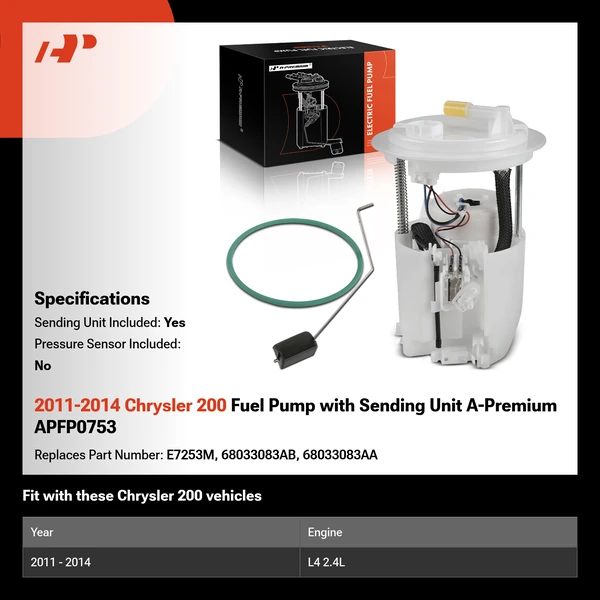 2011-2014 Chrysler 200 Fuel Pump with Sending Unit A-Premium APFP0753
