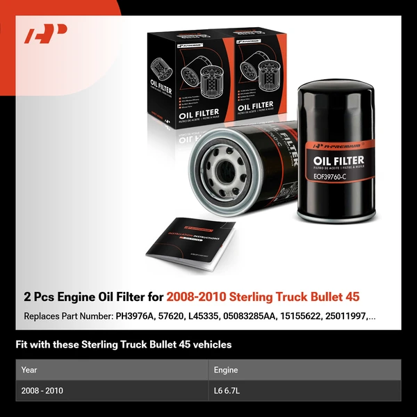 2 Pcs Engine Oil Filter for 2008-2010 Sterling Truck Bullet 45