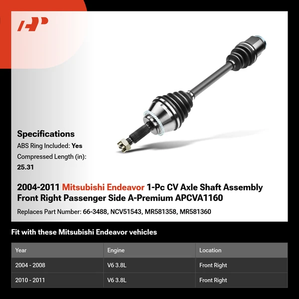 2004-2011 Mitsubishi Endeavor 1-Pc CV Axle Shaft Assembly Front Right Passenger Side A-Premium APCVA1160