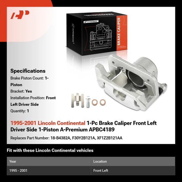 1995-2001 Lincoln Continental 1-Pc Brake Caliper Front Left Driver Side 1-Piston A-Premium APBC4189