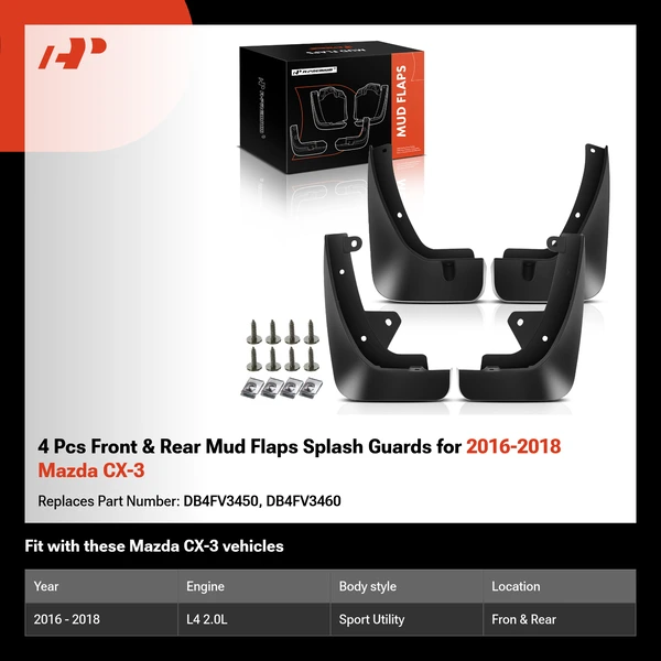 4 Pcs Front & Rear Mud Flaps Splash Guards for 2016-2018 Mazda CX-3