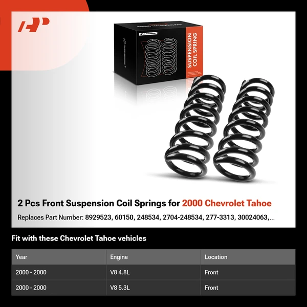 2 Pcs Front Suspension Coil Springs for 2000 Chevrolet Tahoe