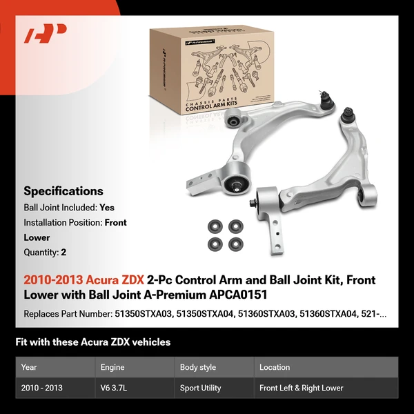 2010-2013 Acura ZDX 2-Pc Control Arm and Ball Joint Kit, Front Lower with Ball Joint A-Premium APCA0151