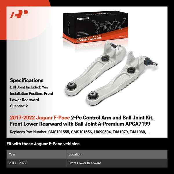 2017-2022 Jaguar F-Pace 2-Pc Control Arm and Ball Joint Kit, Front Lower Rearward with Ball Joint A-Premium APCA7199