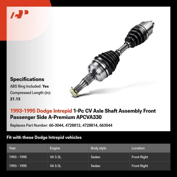 1993-1995 Dodge Intrepid 1-Pc CV Axle Shaft Assembly Front Passenger Side A-Premium APCVA330