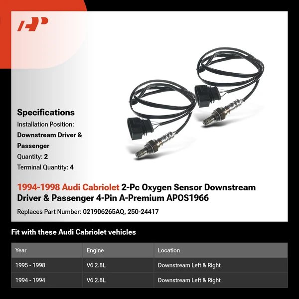 1994-1998 Audi Cabriolet 2-Pc Oxygen Sensor Downstream Driver & Passenger 4-Pin A-Premium APOS1966