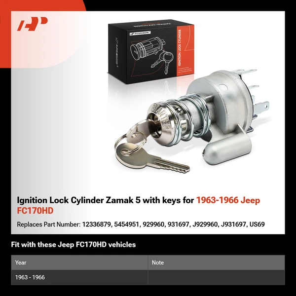 Ignition Lock Cylinder Zamak 5 with keys for 1963-1966 Jeep FC170HD