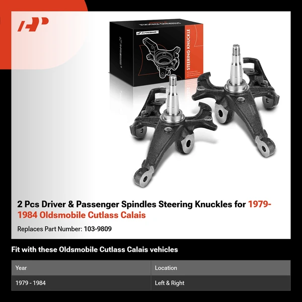 2 Pcs Driver & Passenger Spindles Steering Knuckles for 1979-1984 Oldsmobile Cutlass Calais