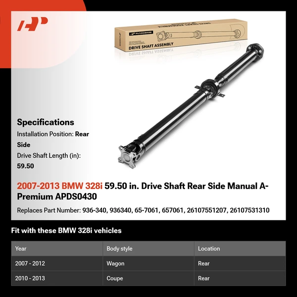 2007-2013 BMW 328i 59.50 in. Drive Shaft Rear Side Manual A-Premium APDS0430