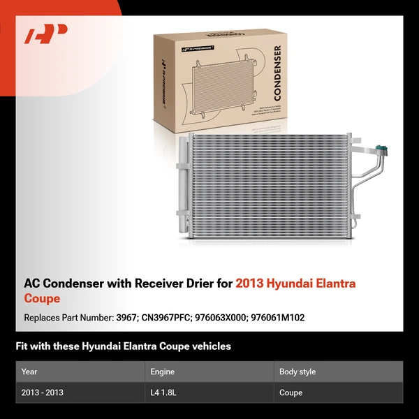 AC Condenser with Receiver Drier for 2013 Hyundai Elantra Coupe
