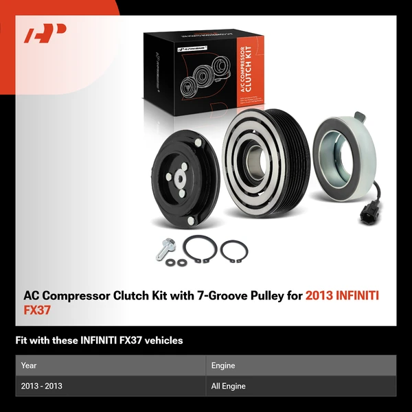 AC Compressor Clutch Kit with 7-Groove Pulley for 2013 INFINITI FX37