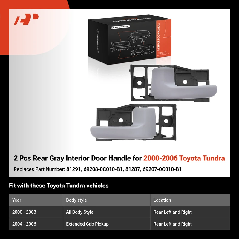 2 Pcs Rear Gray Interior Door Handle for 2000-2006 Toyota Tundra