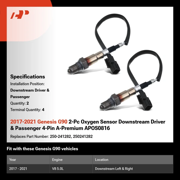 2017-2021 Genesis G90 2-Pc Oxygen Sensor Downstream Driver & Passenger 4-Pin A-Premium APOS0816